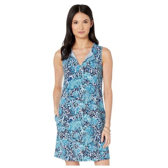 Lilly Pulitzer Dresses & Skirts - Lilly Pulitzer Shift Dress Womens Large Blue Paisley Sleeveless Resort Summer